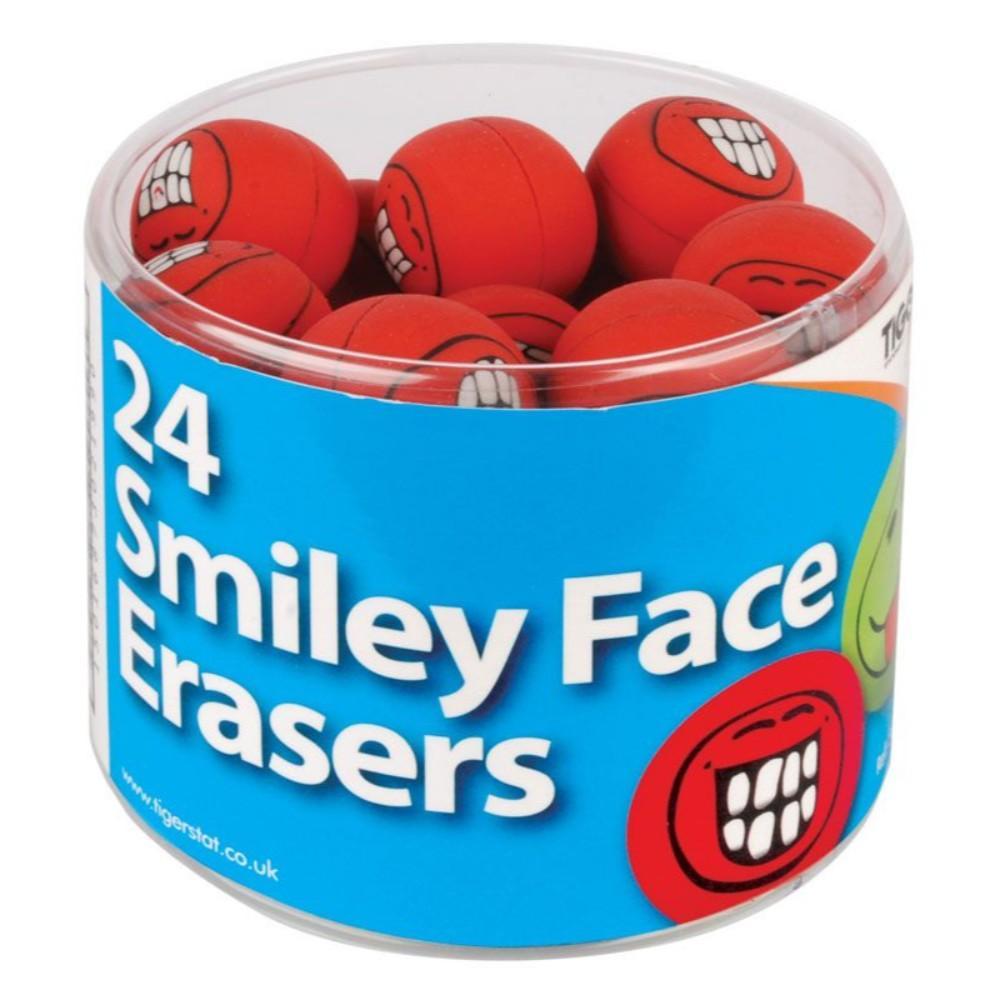 Pack of 24 Smiley Face Erasers Assorted Colour - Geometry box