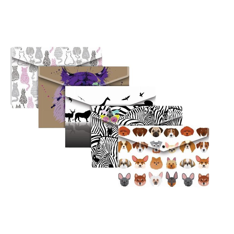 Pack of 5 A4+ Animal Designs Stud Document Wallets - Geometry box