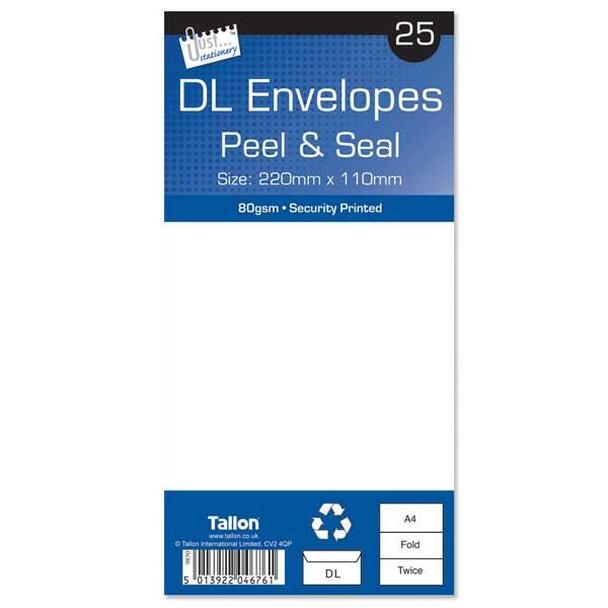 25 DL White Peel & Seal Envelopes